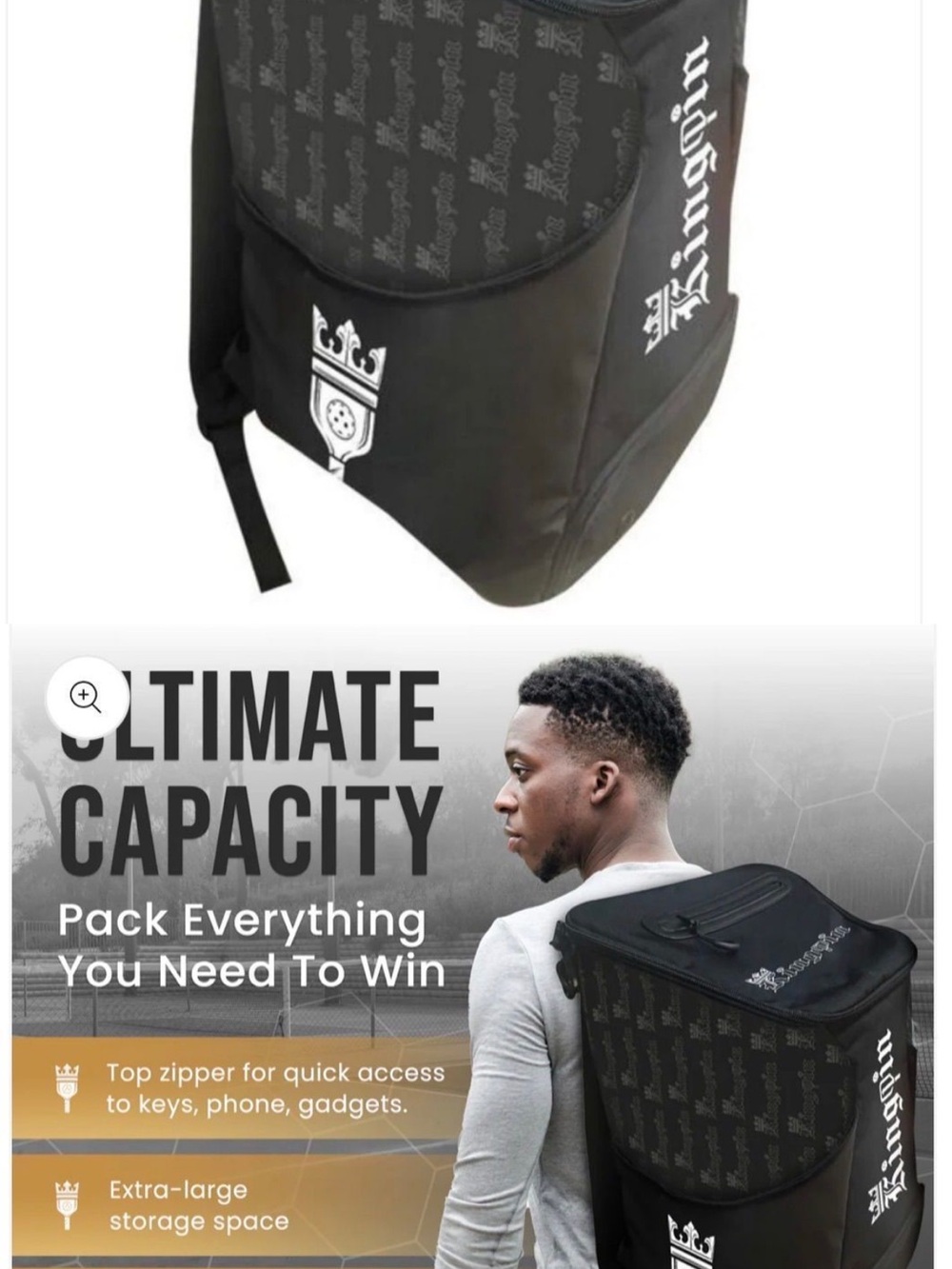 Black Ultimate Capacity Men’s Backpack with Crest Branding